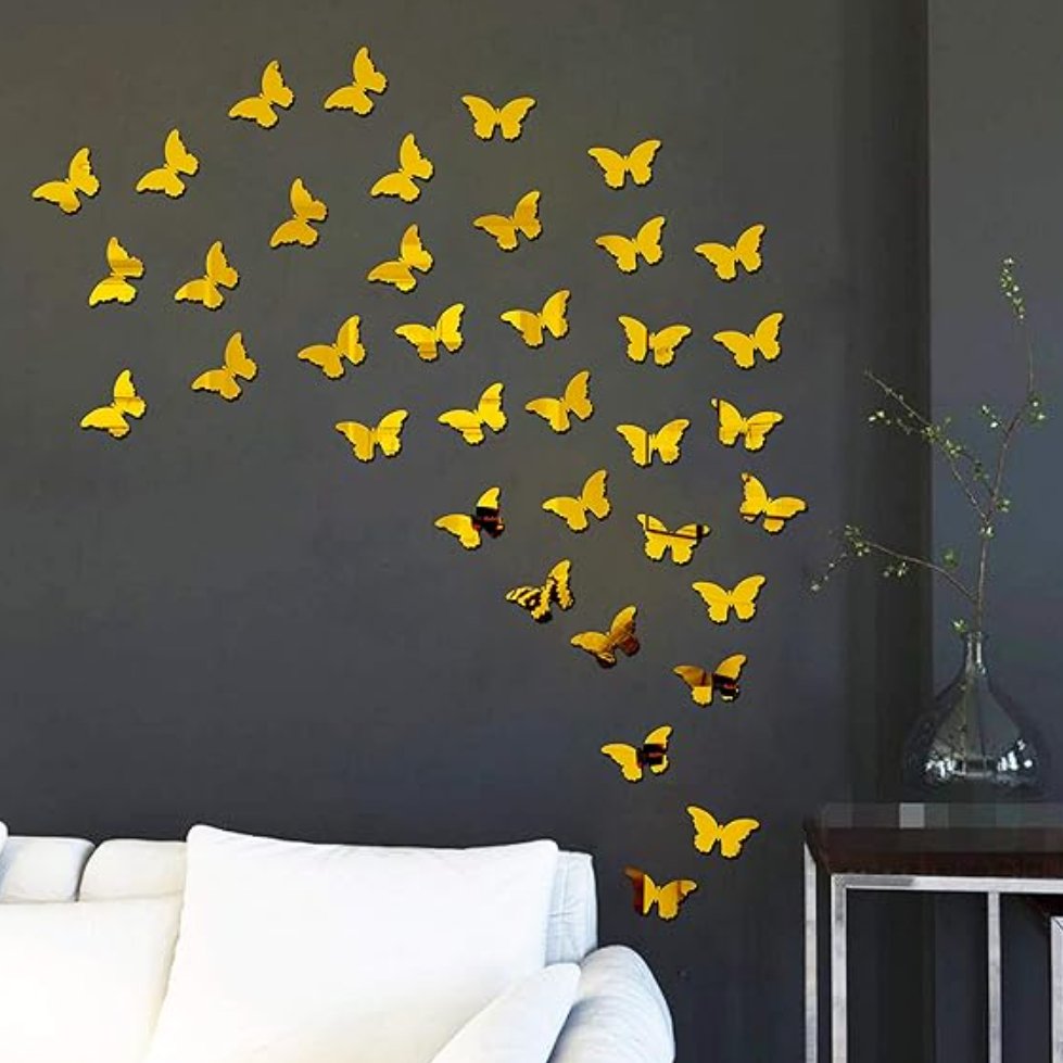 40 Butterfly Decorative 3D Acrylic Mirror for Wall Zambeel