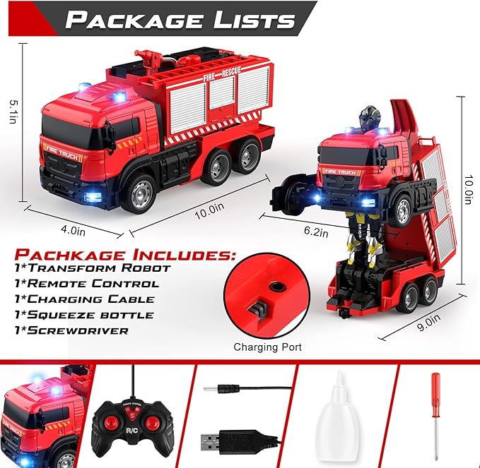 Fire Fighting - RC Deformation Fire Truck with Water Spray Ⓢ Zambeel - Toy Garden