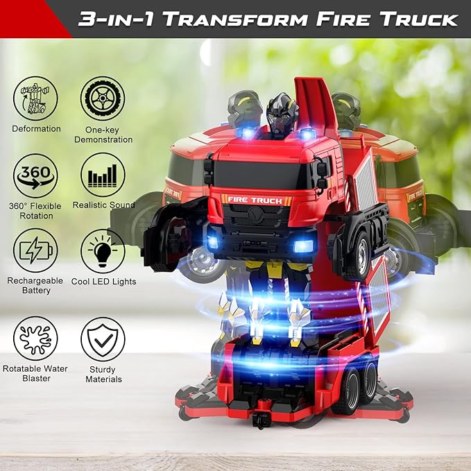 Fire Fighting - RC Deformation Fire Truck with Water Spray Ⓢ Zambeel - Toy Garden