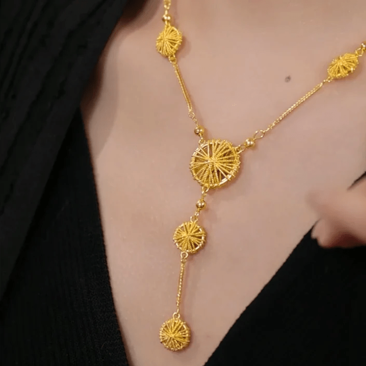 Gold Circle Tassel Necklace Zambeel